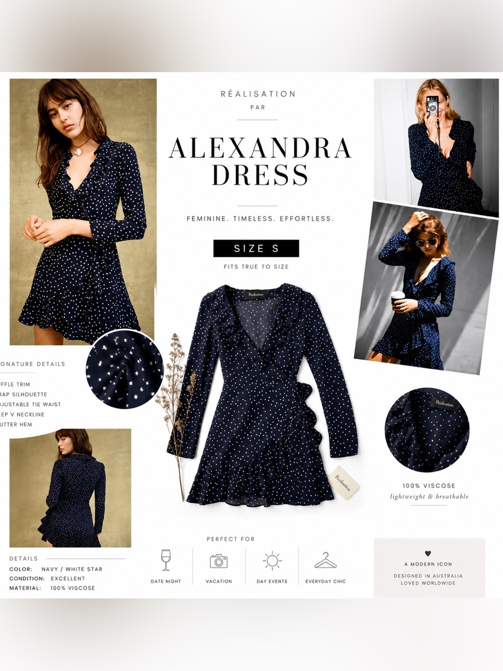 Realization Par Alexandra wrap dress Polka Dot Navy celebrity favourite